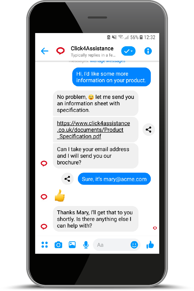 Conduct live chat with your users using Facebook messenger.