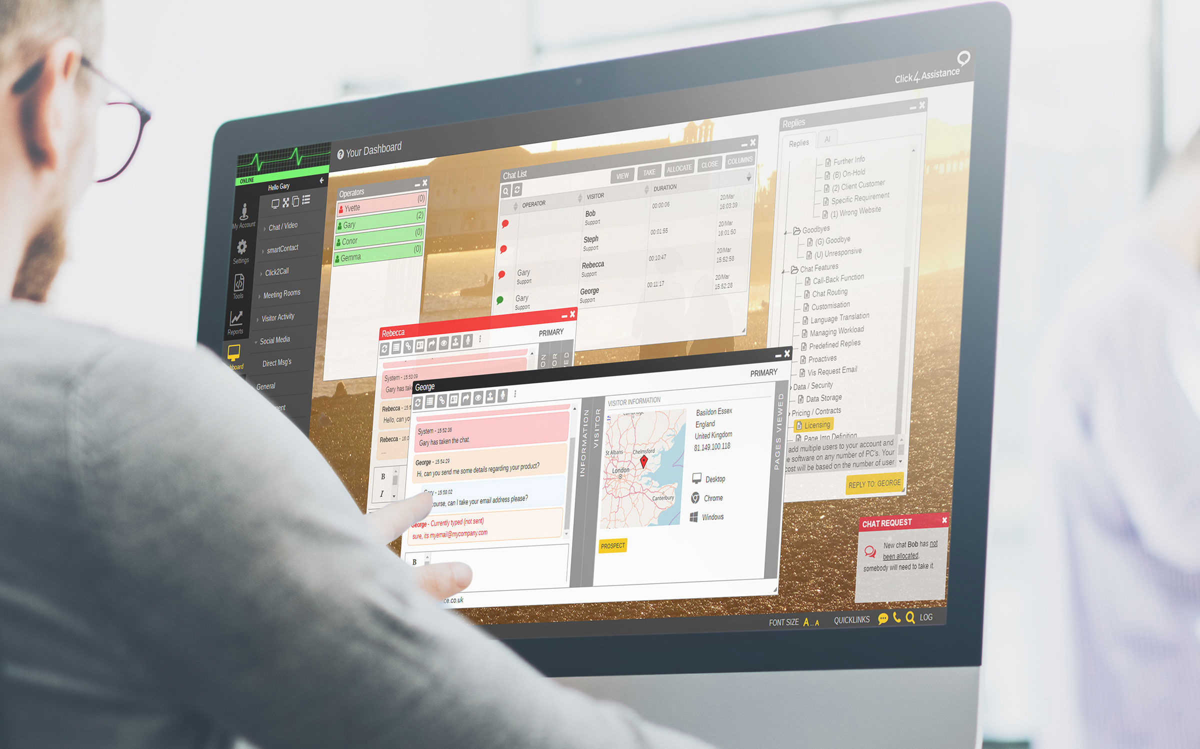 Click4Assistance Live Chat software dashboard