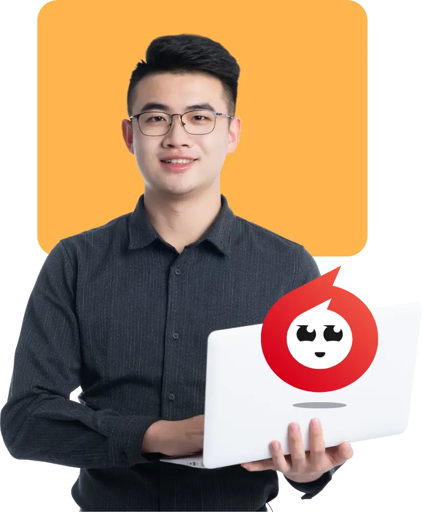 Man working on a laptop having a WhatsApp conversation with Arti, the AI agent