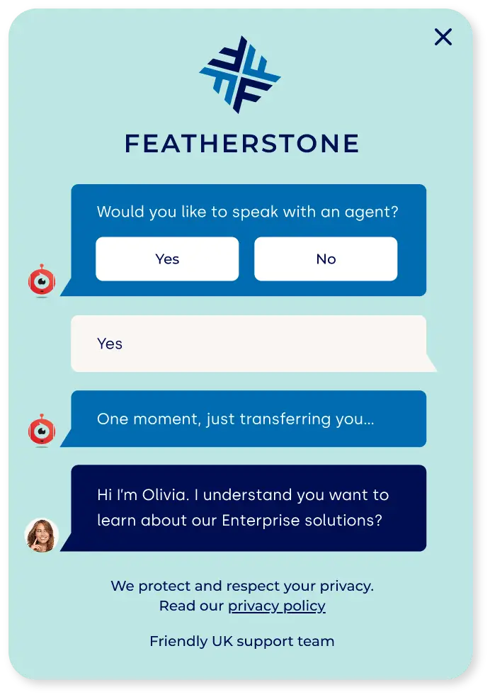 Coni chatbot window escalating to an agent through chatbot integration with website