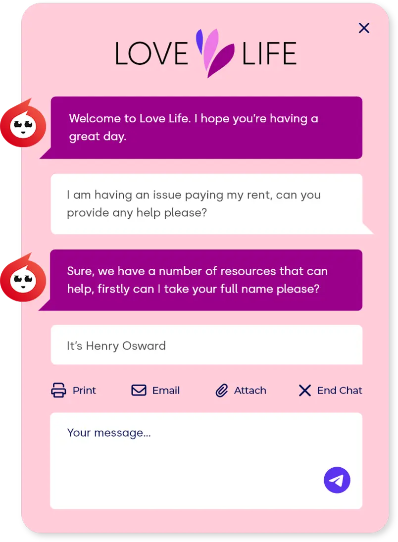 A charities chat window widget