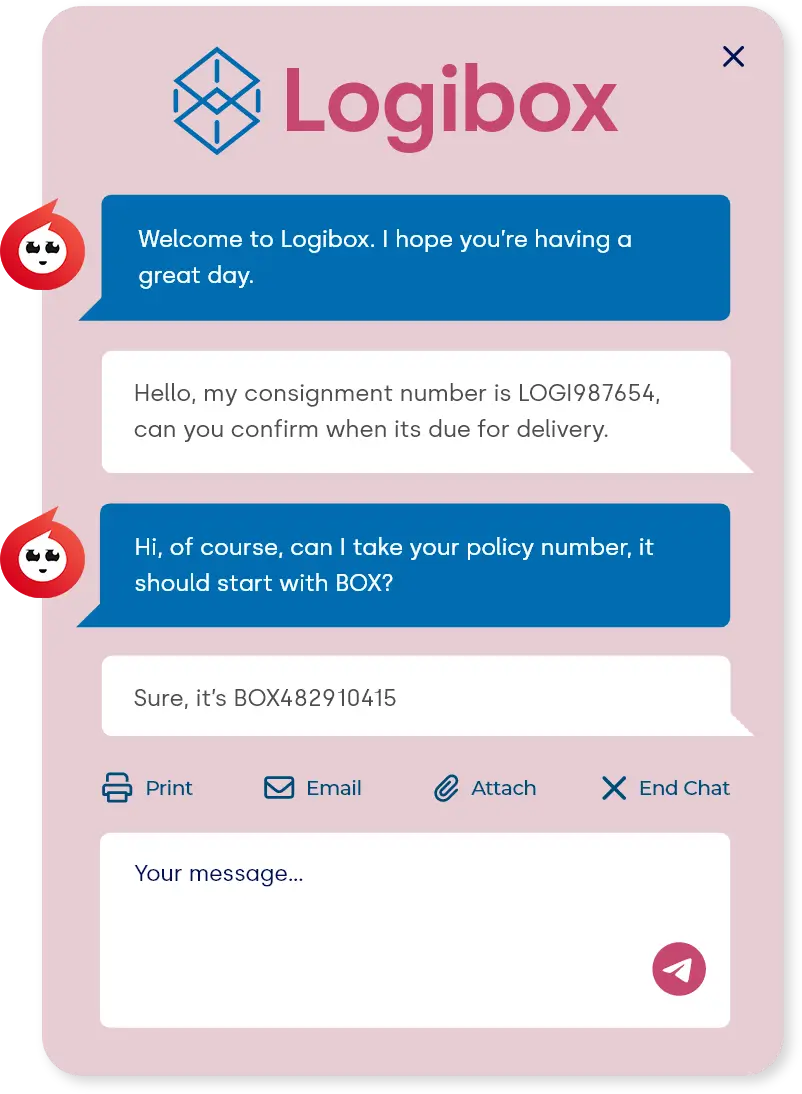 A logistics chat window widget