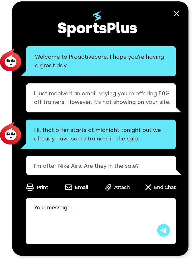 A retail chat window widget