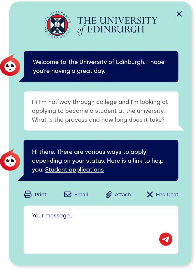 A universities chat window widget