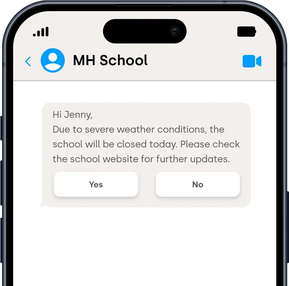 Phone graphic displaying a SMS quick reply message