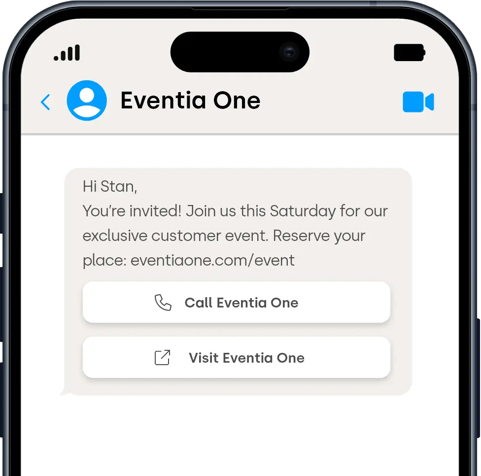 Phone graphic displaying a SMS call to action message