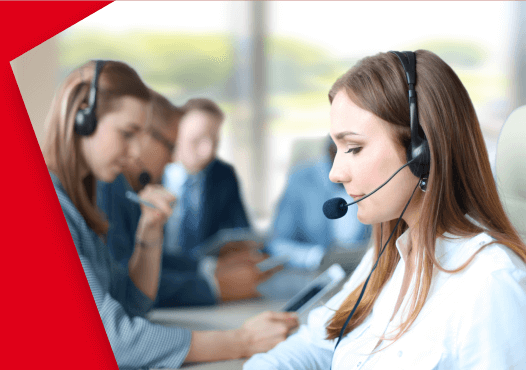 Call centre operator speaking to customer.
