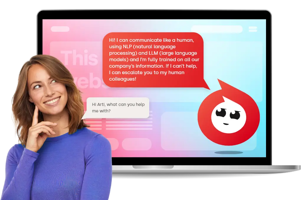 AI chatbot for business websites communicating with a customer on a website