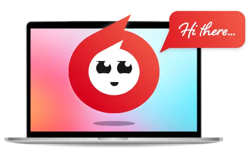 A laptop screen displaying a friendly AI chatbot for customer service and support saying 'Hi there...