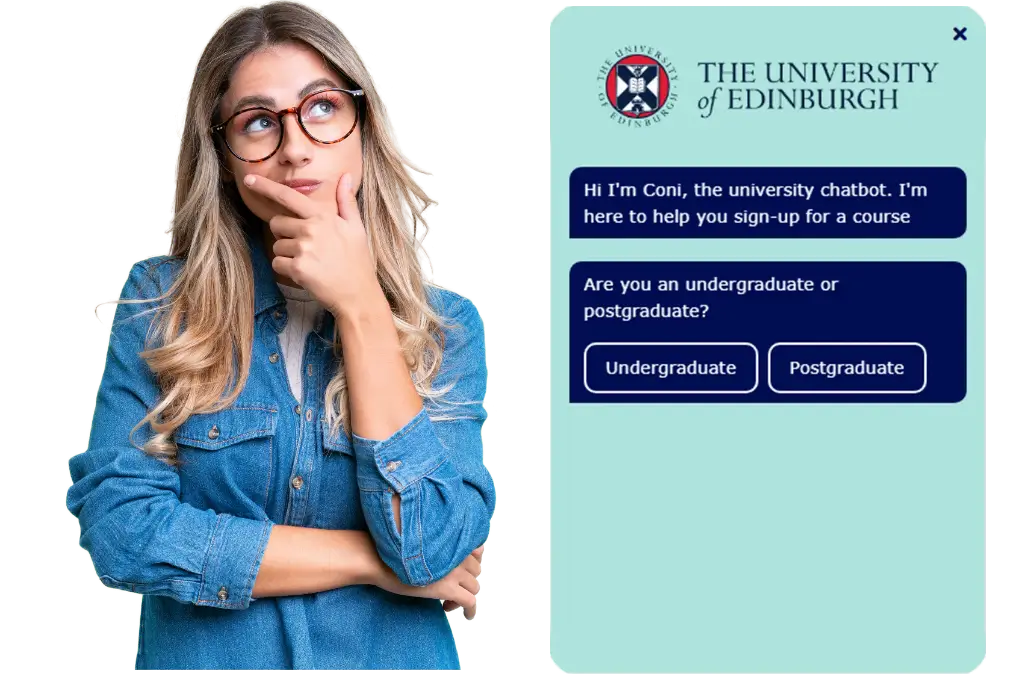 A student intrigued with a chatbot for universities