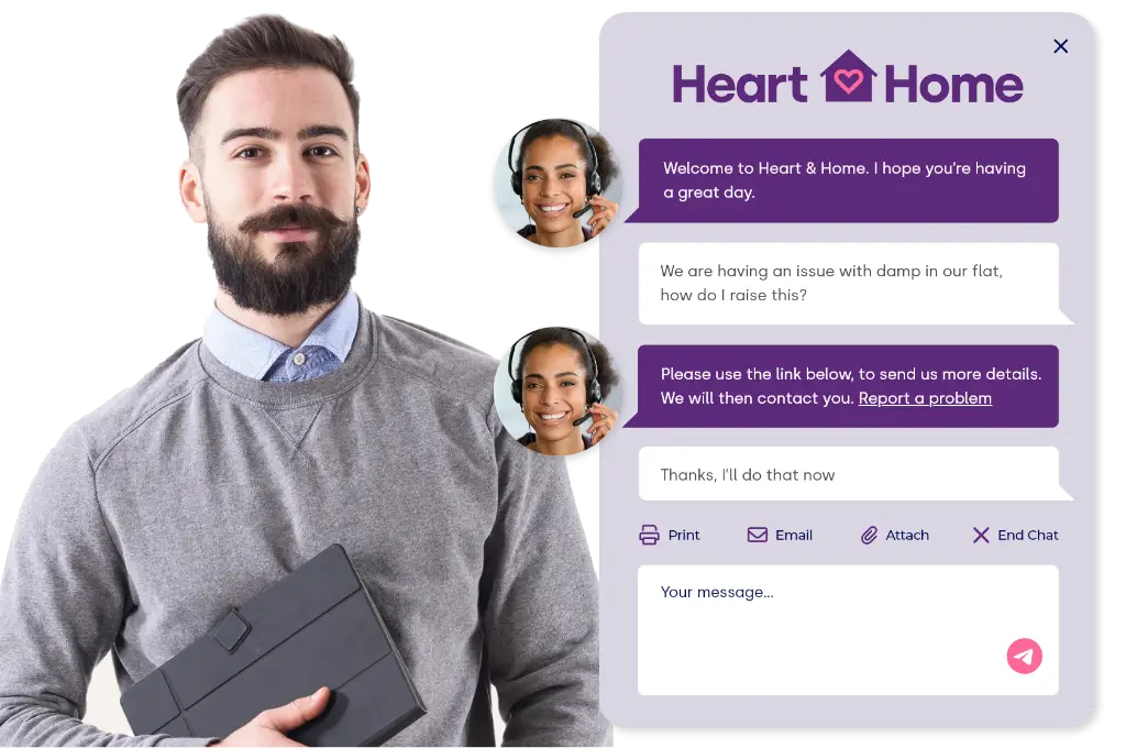 A customer impressed with the housing associations live chat window