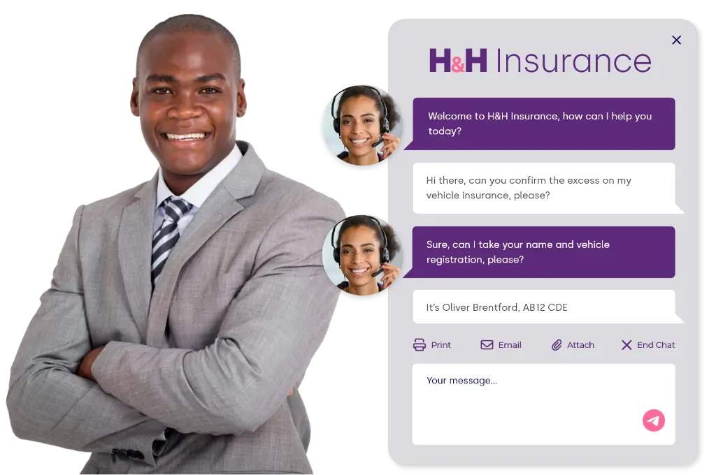A customer impressed with the insurance live chat window