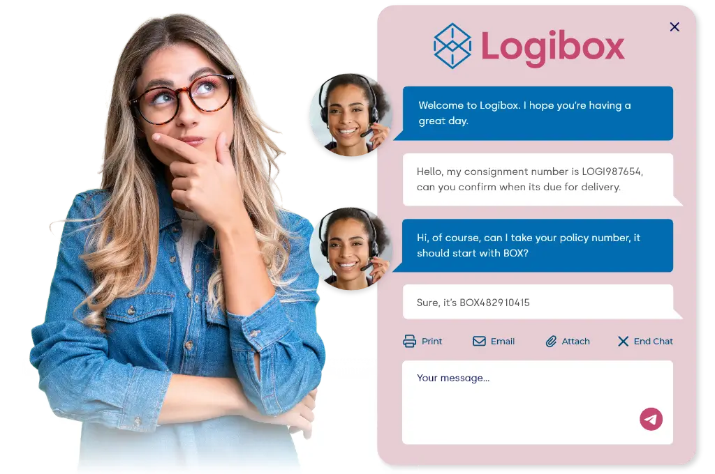 A customer impressed with the logistics live chat window