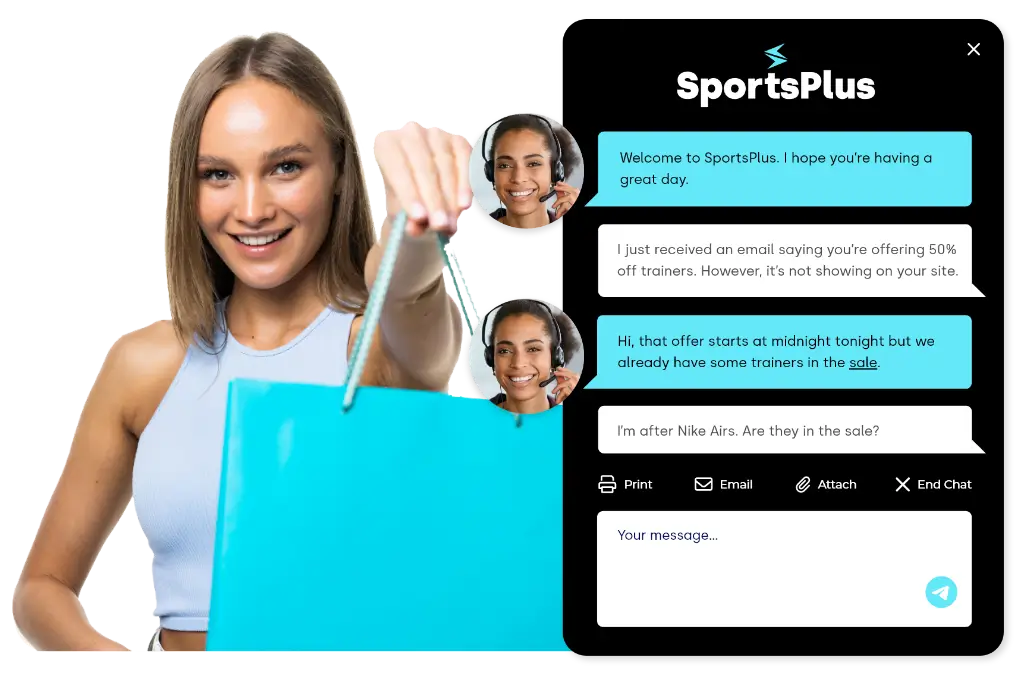 A customer impressed with the retail live chat window