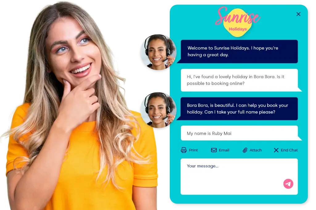 A travel customer impressed with the live chat window